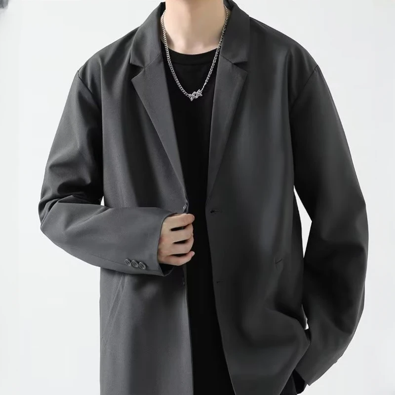 Simple Blazers Men Smart Causal Spring Autumn Korean Style Loose Single Breasted Minimalist Temperament Basics Harajuku Tender