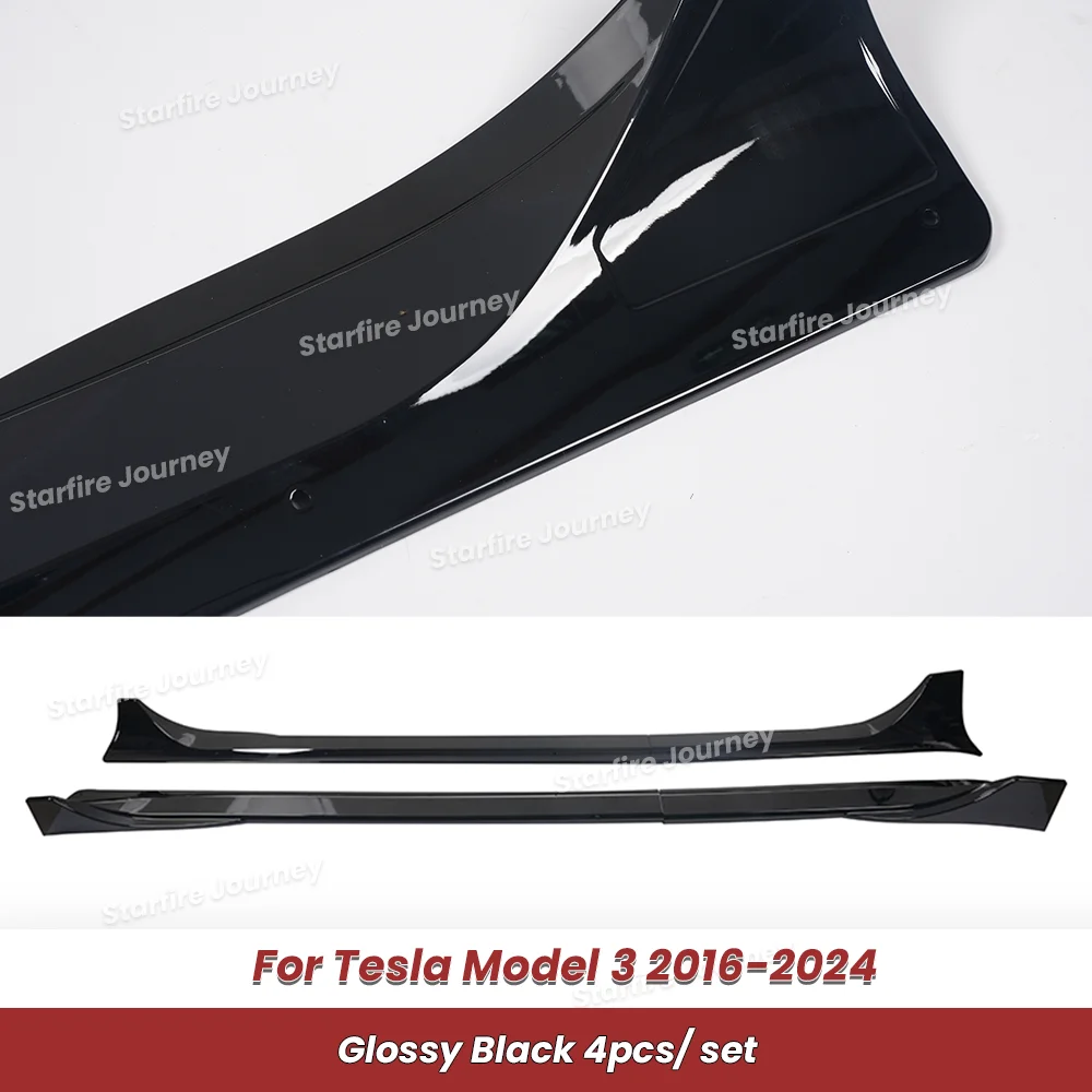 Compatibel voor Tesla Model Y Junipe Model 3 Y 2017-2025 Side Rok Extensions Splitters 4 STUKS Set ABS Plastic Glossy Fit Oorsprong