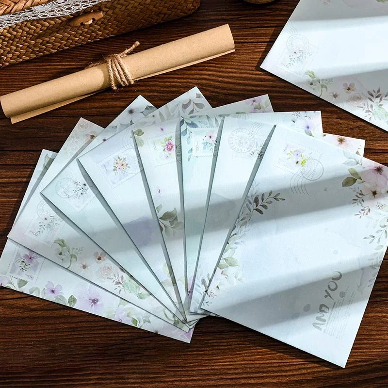 

8pcs Vintage Flowers Envelopes Set Letter Writing Paper Bag Cash Envelope Wedding Party Invitation Cards Cover Korean Stationery