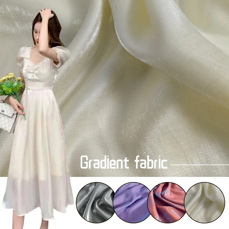 50x150cm Gradient Color Mercerized Satin Fabric Shiny Crystal Glass Silky Glitter Iridescent Fabric Diy Sewing Shirt Hanfu Dress - Image 5