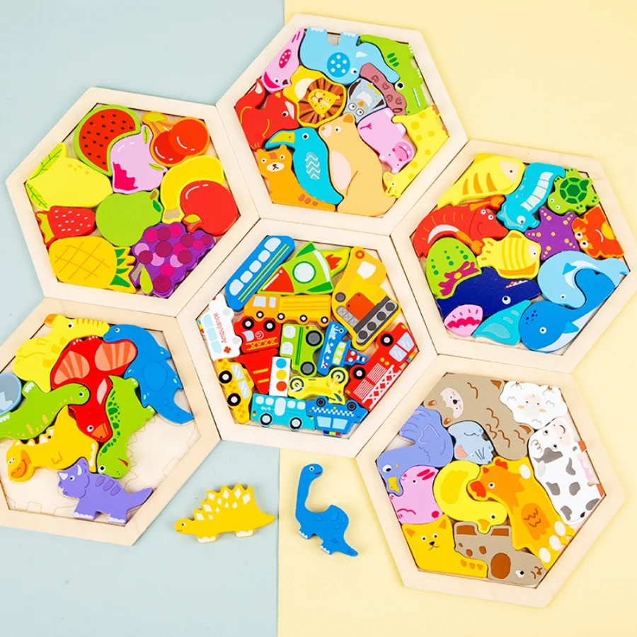 Wooden block puzzle creative three-dimensional cartoon animal puzzle building blocks dinosaur children\'s early education toys