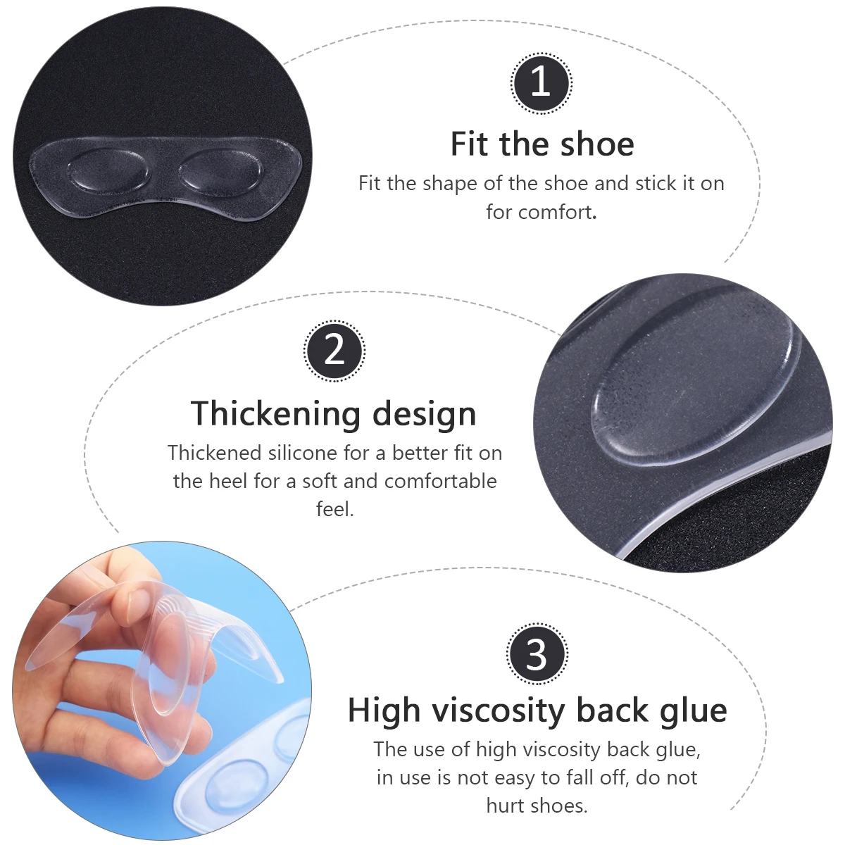 3Pair Heel Cushion Pads Transparent Self-Adhesive Foot Care Protector Preventing Blisters Heel Grips Shoe Inserts for High Heels