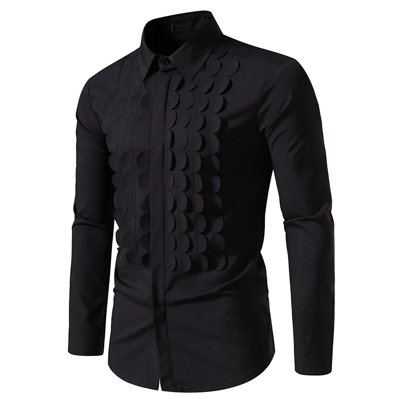 Men Long Sleeve Shirts Double Breasted Henry Collar Mens Dress Shirts Casual Male Clothes Chemise Hemd Homme Shirt S42