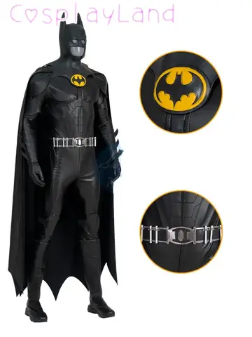 Ny film Barry Bat Cosplay kostym Bruce Wayne tryck jumpsuit superhjälte stridsoutfit man svart kostym mantel mask skor 10 best sales Batman Fantasy - №9