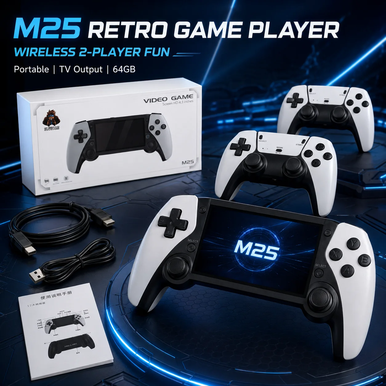 console-di-gioco-portatile-retro-m25-con-26-emulatori-integrati-giochi-arcade-classici-schermo-hd-da-43-pollici-64gb-per-bambini-e-adulti