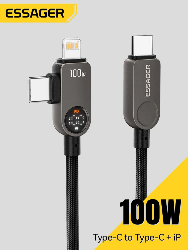 Essager 2-in-1 USB-C-Kabel 100W PD Schnellladekabel Typ-C zu Lighting-Kabel für iPhone 17 16 15 14 MacBook iPad Xiaomi