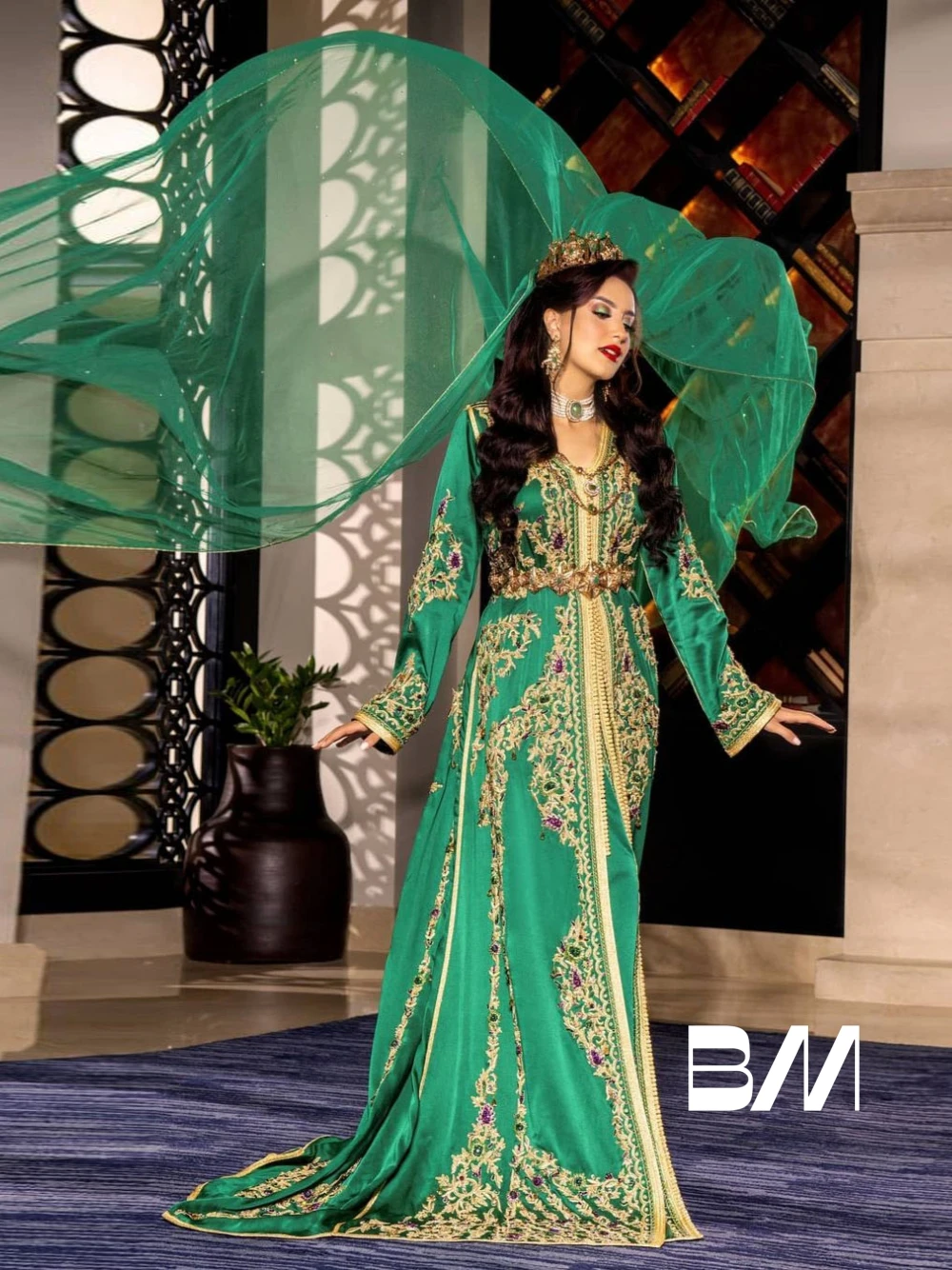 2025 Luxury Green Moroccan Kaftan Evening Dress Embroidery Beading Women Party Dresses Formal Occasion Gowns Customized