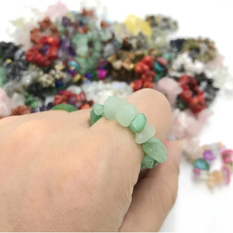 Elastic Natural Gem Stone Rings Irregular Crystal Stretch Chip Beads Nuggets Ring crystal Quartz Agate Wristband for Women