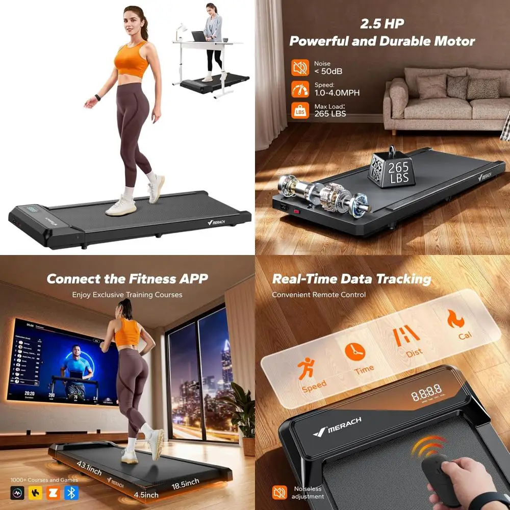 

Компактная настольная беговая дорожка, легкая, выдерживает нагрузку до 265 фунтов, управление через пульт и приложение, LED-дисплей