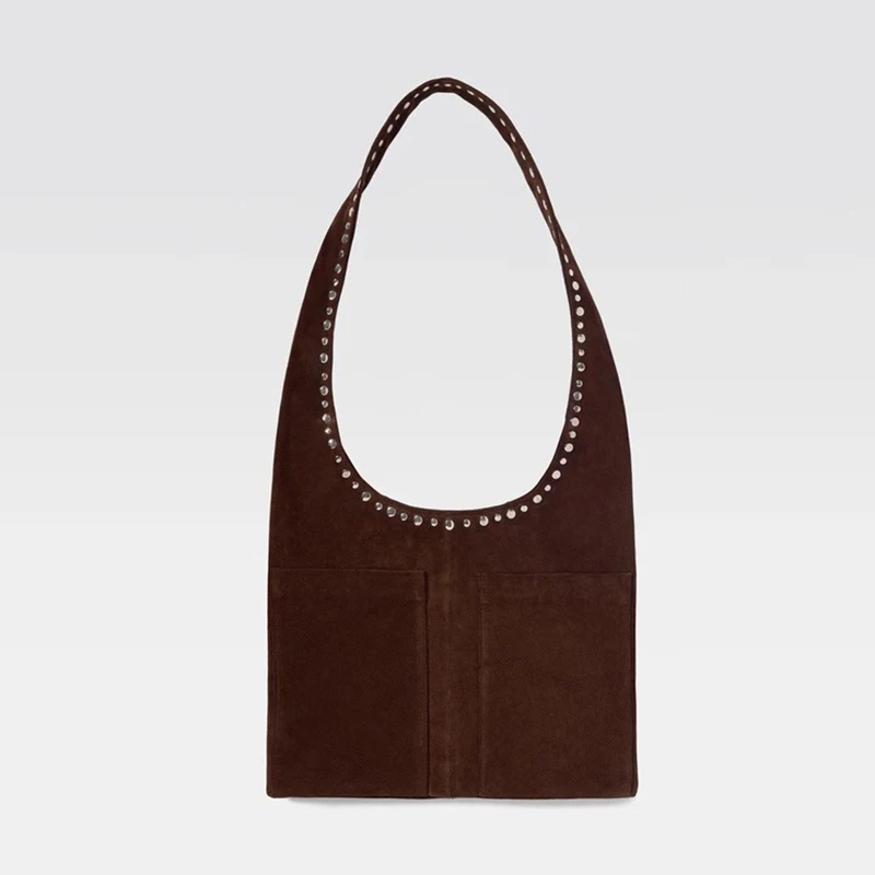 Bolsos de hombro de gamuza con remaches Vintage para mujer, bolso de mano de gran capacidad, bolsos de cuero Pu suave de lujo, bolsos de compras para Otoño e Invierno