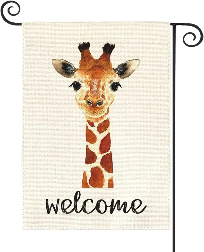 AVOIN colorlife Giraffe Garden Flag Double Sided, Pet Welcome Quote Birthday Yard Outdoor Decoration 12 x 18 Inch