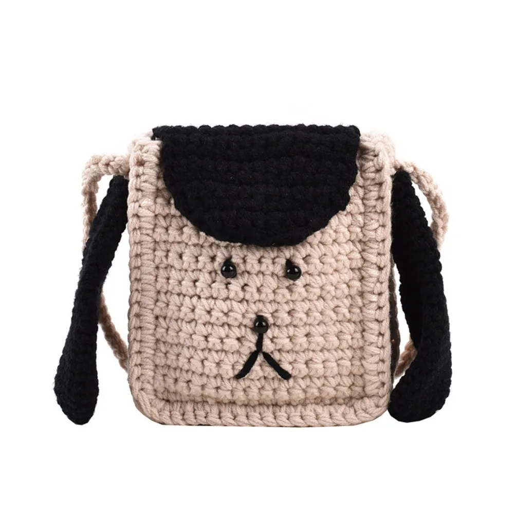 Puppy Forma Lã Crochet Bag, Handmade Woven Bag, Saco de ombro bonito, Novo