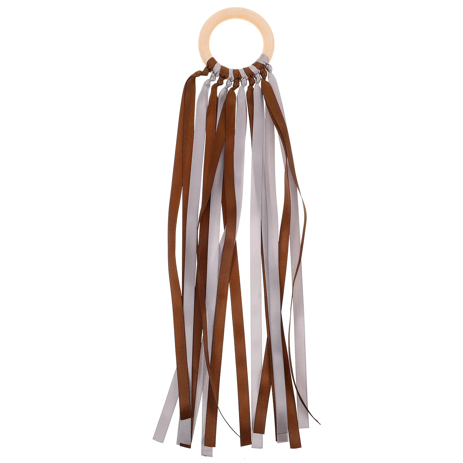 

Natural Beech Wood Teething Ring Ribbon Streamer Safe Infant Sensory Learning Hand Eye Coordination Soothing Baby Montessori