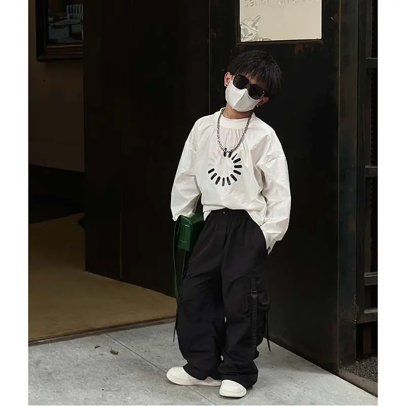 Boys' Set 2025 Spring And Autumn New Children's Korean Edition Street Fashion Handsome Sweatshirt Pants Two-piece Sets