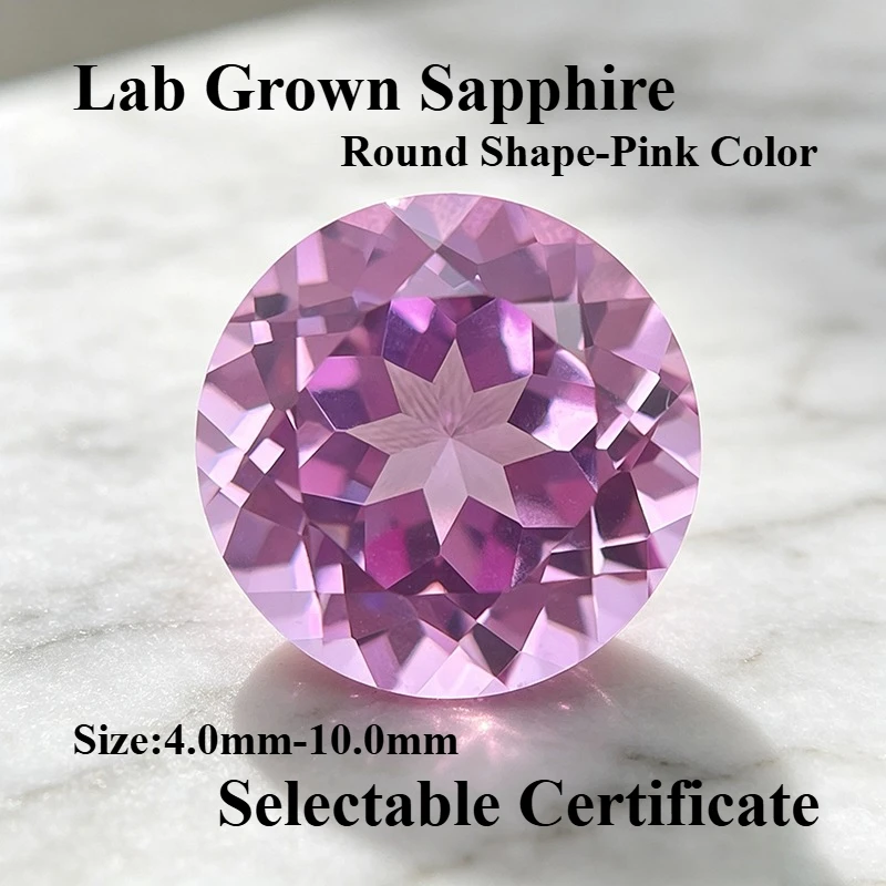 Laborgezüchteter Saphir in runder Form, rosa Farbe, Edelstein-Anhänger für DIY-Ringe, Halsketten, Ohrringe, Herstellungsmaterialien, wählbar mit Zertifikat – Detail 1