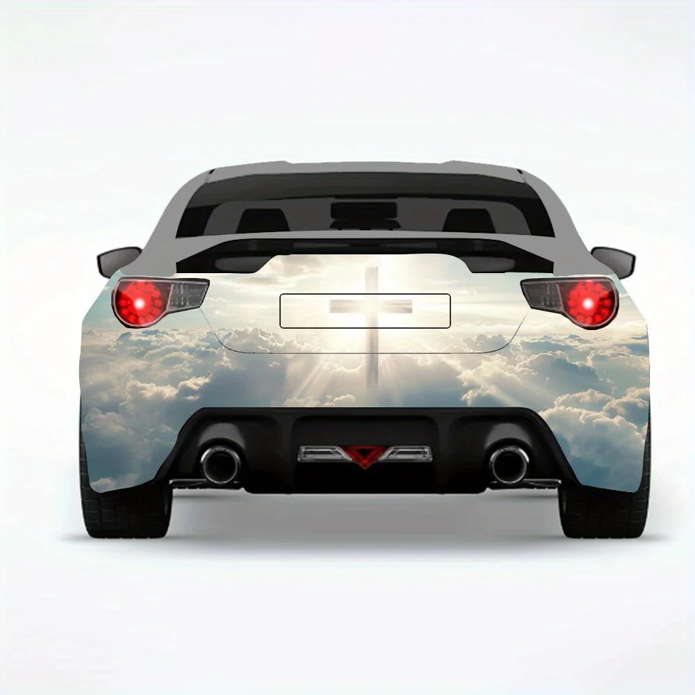 ملصق سيارة Holy_Cross_with_Light - ملصق فينيل لخلف السيارة، ملصقات فينيل ذاتية اللصق مقاومة للماء لذيل السيارة والمصد، D