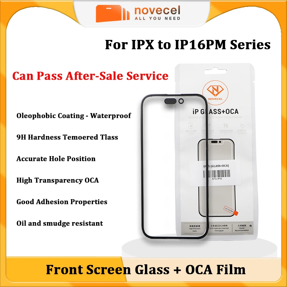 

Novecel 10pcs Front Screen Glass Lens+OCA for iPhone 17Air 17 Pro Max 16 15 Plus 14 13 Mini 12 11 XS LCD Touch Panel Replacement