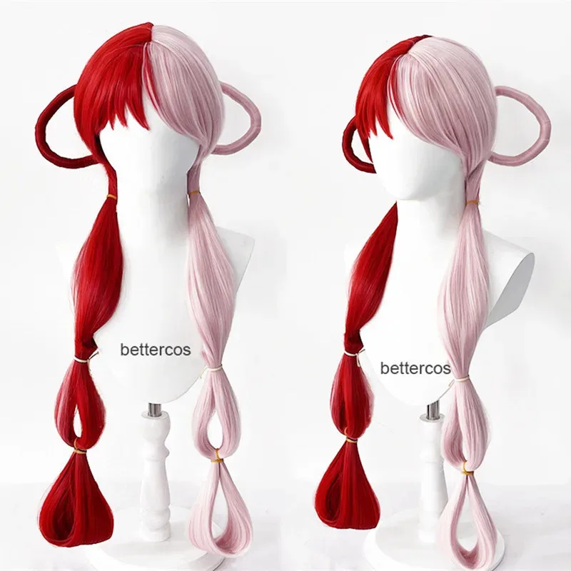 Peluca de Cosplay Uta de Anime Uta, pelo rojo y rosa resistente al calor, peluca de Halloween, accesorios para auriculares, Cosplay para mujer y niña + gorro de peluca
