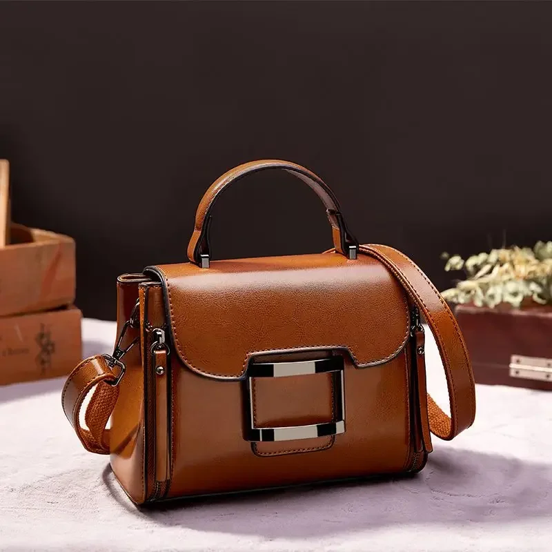 Cowhide 2024 Spring/summer New Fashion Leather Women's Bag Retro Carrying Small Square Bag Crossbody Package Single Shoulder Bag