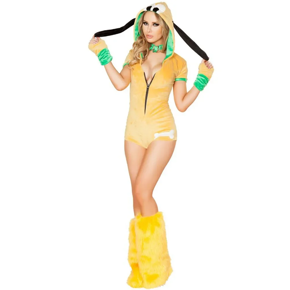 

Women Sexy Furry Animal Costumes Lovely Dog Plush Cosplay Costume Jumpsuit Set Adults Hallowen Carnival Party Performance Outfit