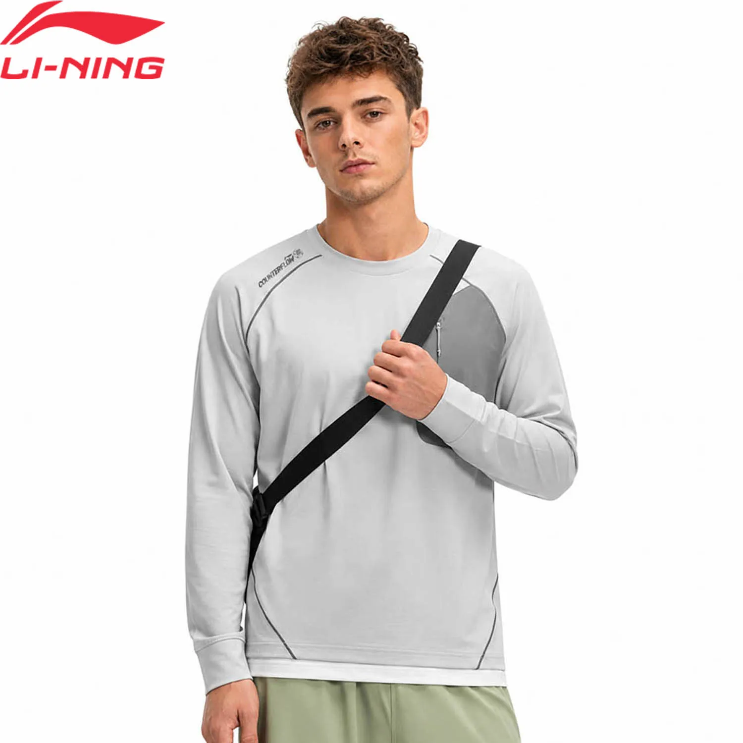 Li-Ning Herren Outdoor Langarm-T-Shirt LN DRY Sonnenschutz 100% Polyester Rundhals Reißverschlusstasche LiNing Pullover ATLW105