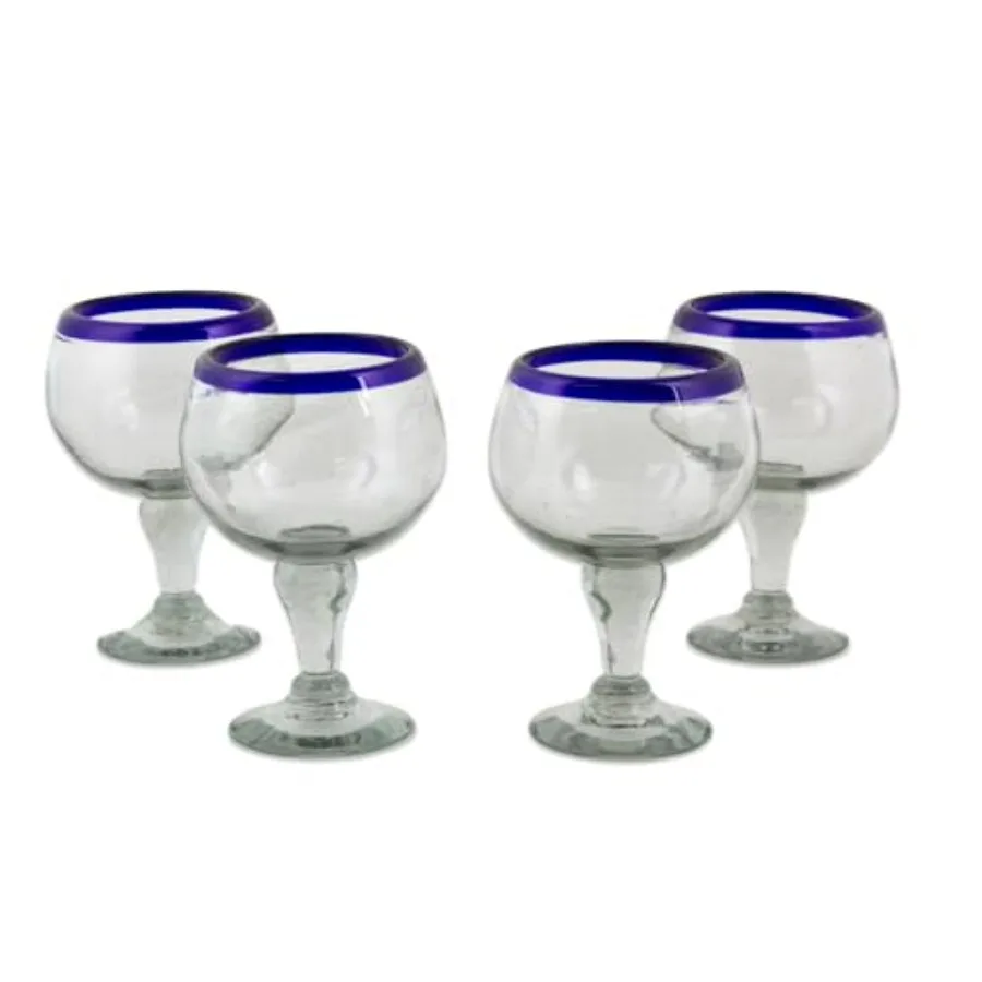 

Cobalt Kiss Blown Glass Goblets Set of 4 7 Tall Blue Clear Glassware for Elegant Table Settings Perfect for Fine Dining Special