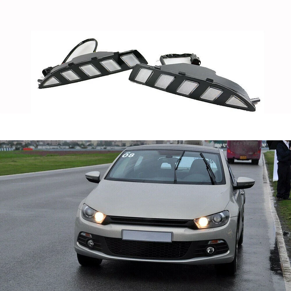 2 Color LED DRL Daytime Running Light with Fog Light Turn Signal Lamp Assembly for Scirocco 2014-2015