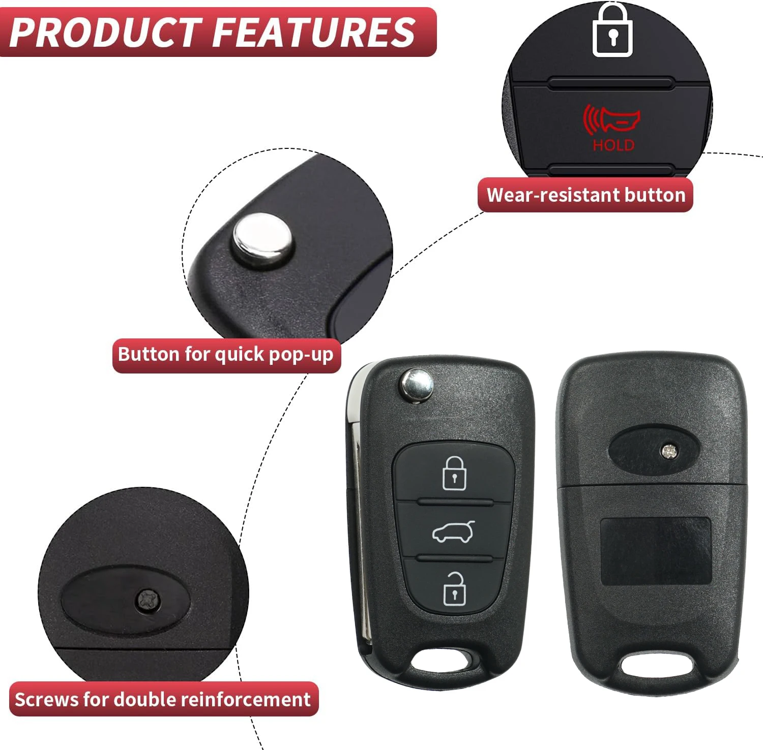 Criar ideia conjunto de capas de chave remota de 3 botões com 2 interruptores compatíveis com Hyundai I30 I20 Elantra