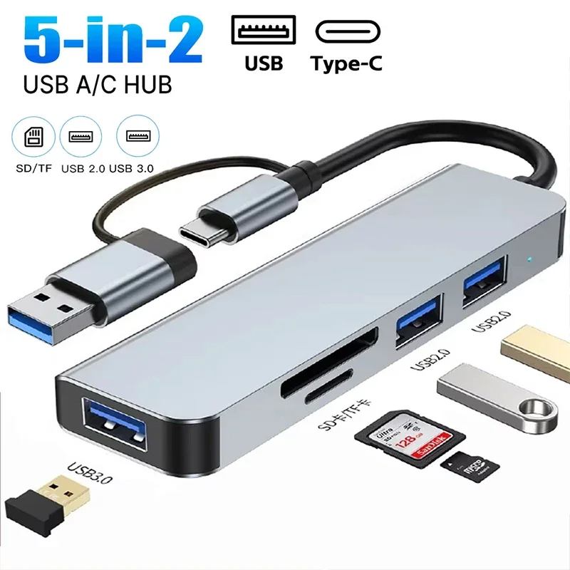 

5-IN-2 USB Splitter 5Gbps High Speed Transmission Type C to USB OTG USB HUB 3.0 USB C HUB Dock Station Adapter For Macbook pro