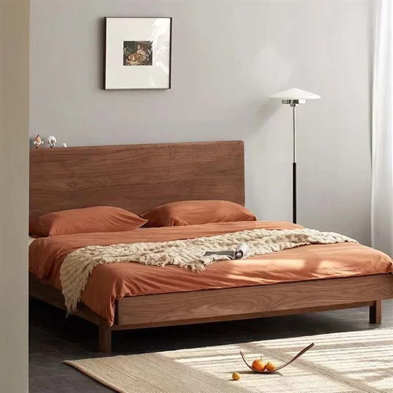 سرير من الخشب الصلب بالكامل بسيط من الشمال، غرفة نوم من خشب الجوز الأسود، سرير مزدوج 1.5 م 1.8 م سرير عائلي #3