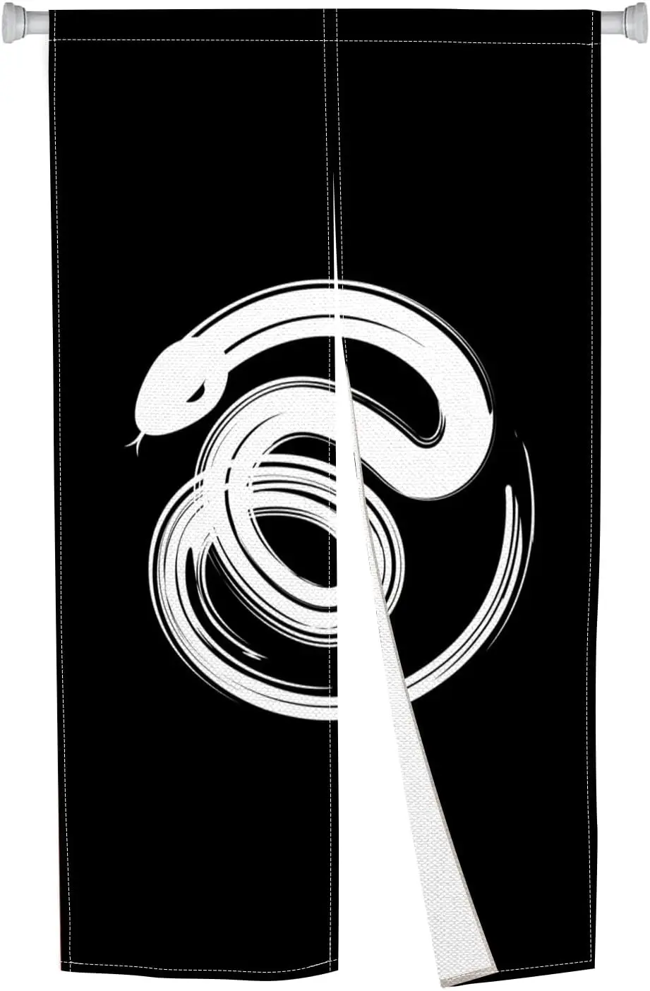 Minimalist Snake Design Door Curtain, Modern Japanese Style Black & White Print For Bedroom & Living Room, Edgy Decor Divider
