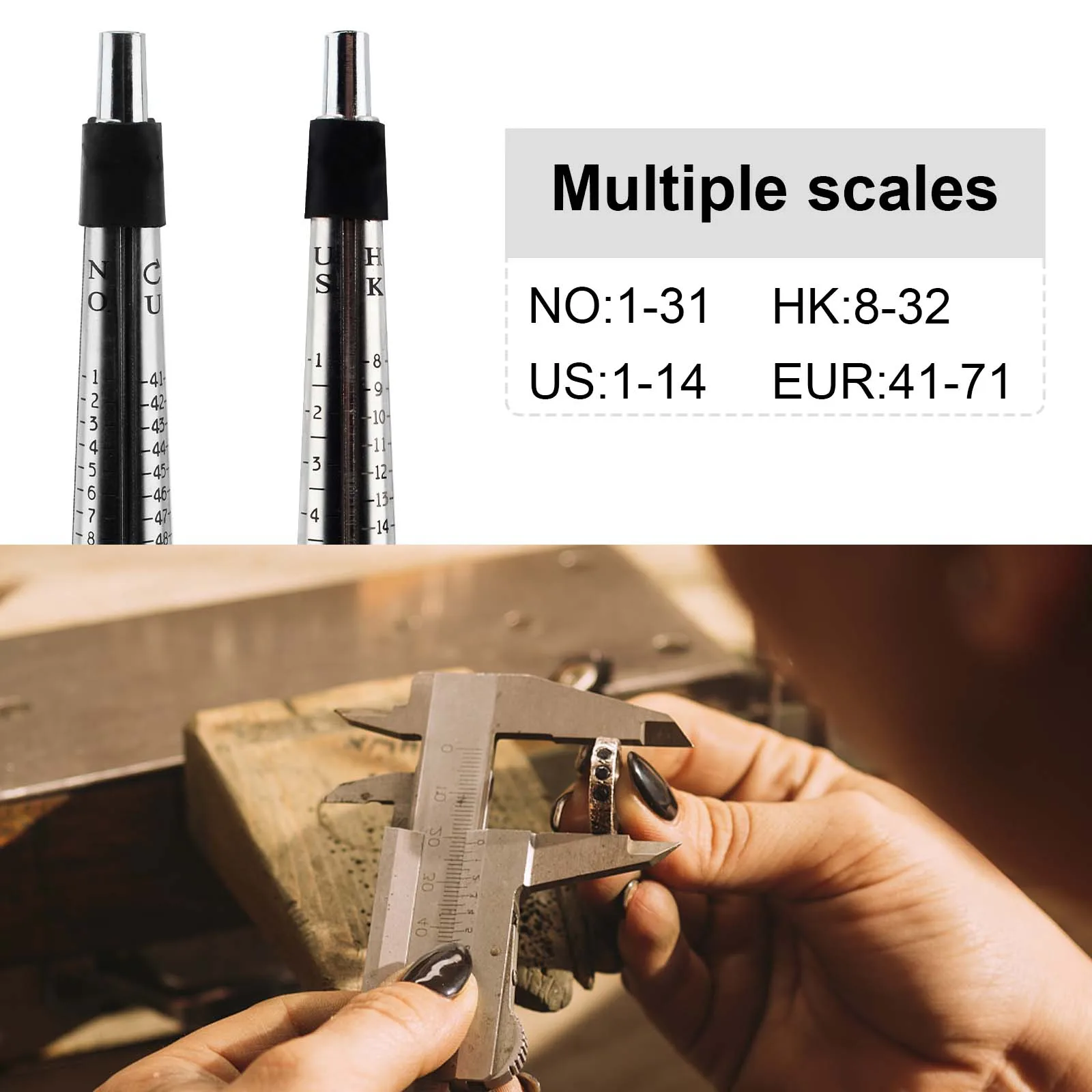 Imagem -03 - Ring Stretcher Reducer Enlarger Size Adjustment Tool Escalas de Medição para Eur us Jap hk Size Jewelry Mandrel Tool