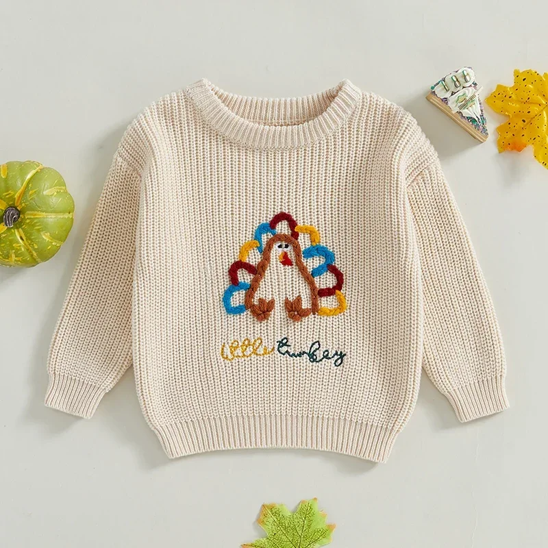 

Baby Sweater Girl Boy Crew Neck Letters Turkey Fall Winter Warm Knit Pullover Sweater Thanksgiving Outfits