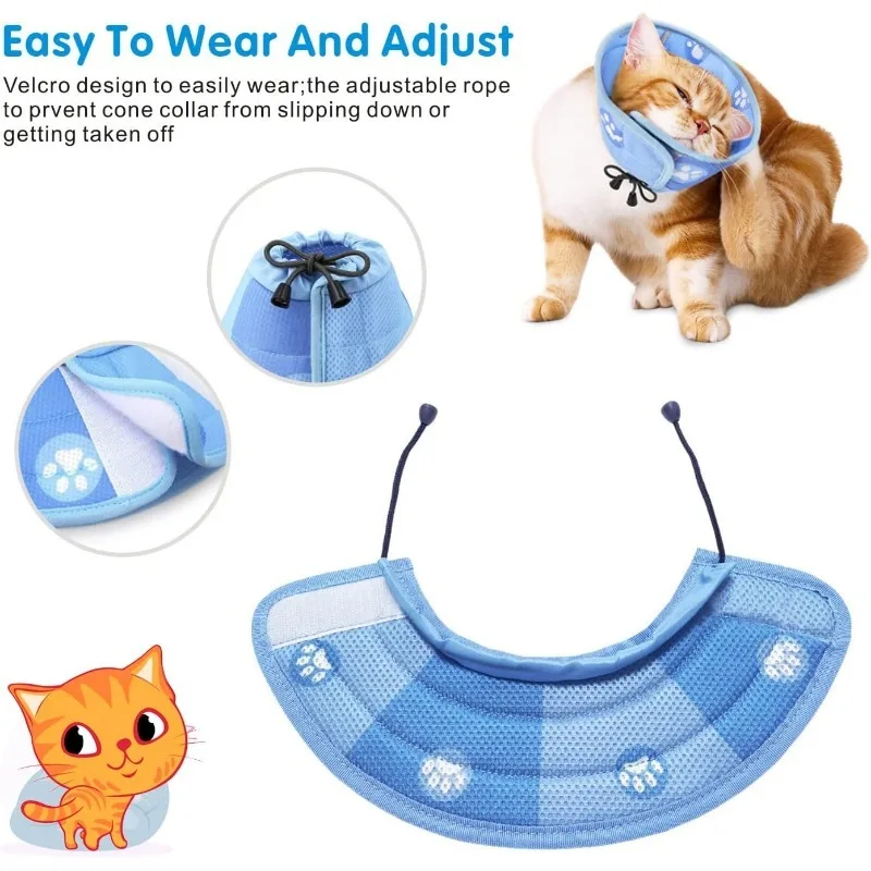 Adjustable Cat Cone Collar Soft Cute Cats Recovery Collar Protective Pet After Surgery Lightweight Elizabethan Collars for Pet