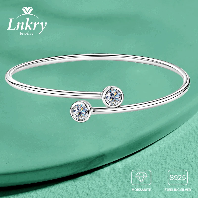

Lnkry 5mm 0.5CT VVS1Round Moissanite Cuff Bracelets With Certificate Pure 925 Sterling Silver Opening Bracelet For Women Jewelry