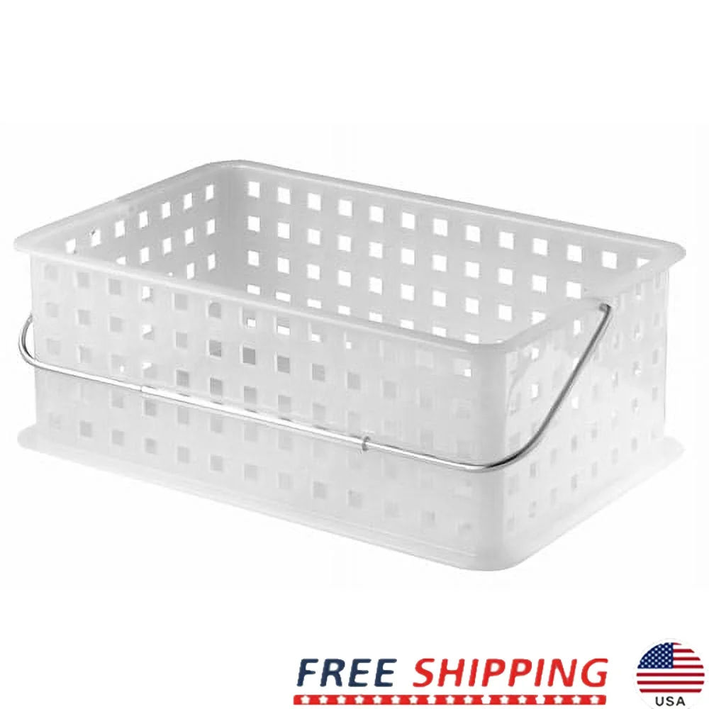 

Water-Resistant Medium Storage Basket with Chrome Handles Home Office Bedroom Bathroom Shower Caddy Organizer Plastic Caddy