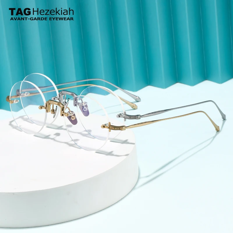 

2026 Frameless spectacles Woman Titanium Glasses Frames Men Fashion Retro Computer Eyeglasses Frame Reading Round Eyewear