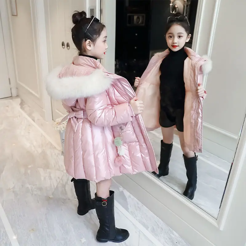 Winter Kids Coat Outdoor Leisure Thickened Girls Medium Long Cotton Padded Coat Fashion Waterproof Warm Coat Children's Clothing