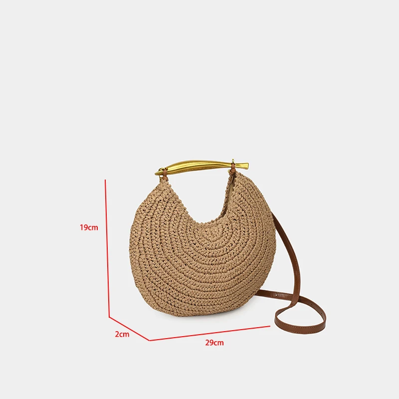 Summer Small Straw Handbag Trendy Shoulder Bag Round Crossbody Bag Casual Boho Beach Bag Animal Crocodile Handle Tote Clutch Bag view 6