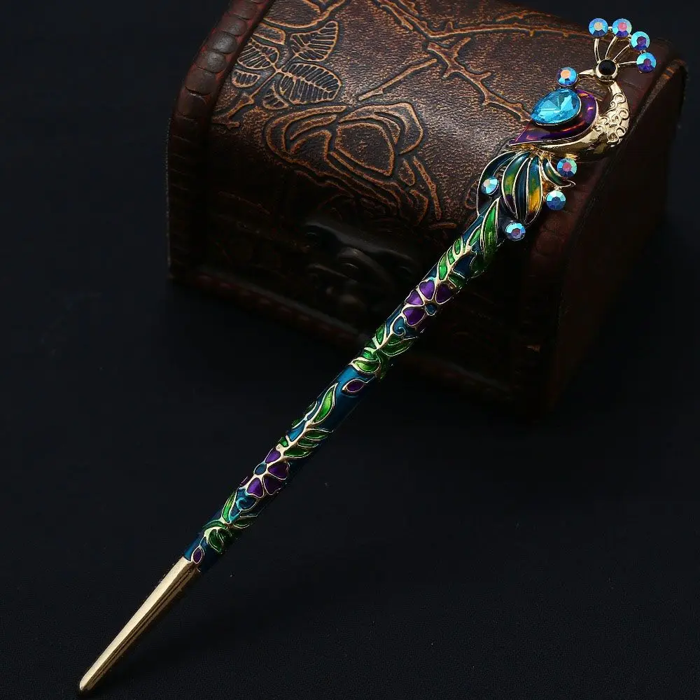 Peacock Cloisonne Hairpin Chinoiserie Hair Accessories Handicrafts Jewelry Gorgeous Design  Decoration Lucky Hair Pins for Women