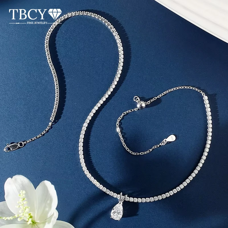 TBCYD All Moissanite Tennis Necklace Pear Cut S925 Sterling Silver for Luxury Woman Necklace Jewelry Gifts Wedding Jewelry