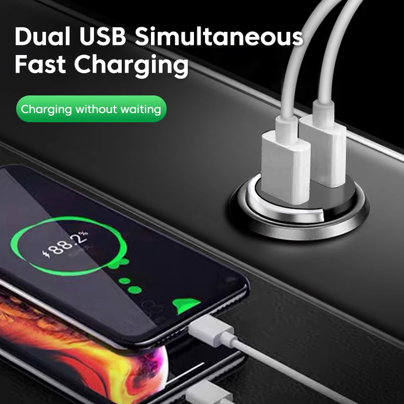 200W Dual USB Car Charger Fast Charging Mini Pull Ring Car Phone Charger For iphone Xiaomi Huawei ipad Universal Car Lighter