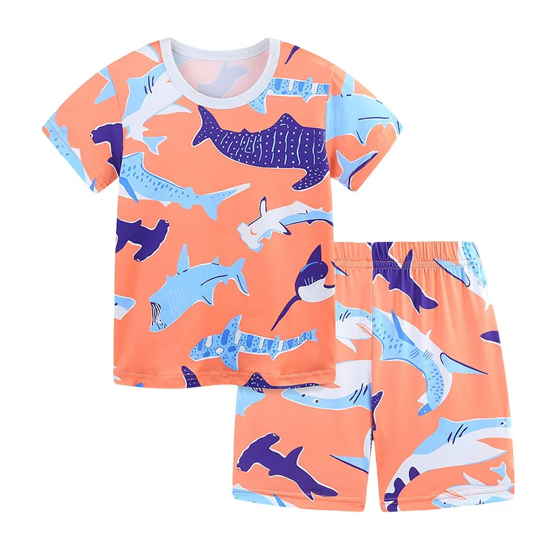 

Jumping Meters 3-8T Polyester Girls Boys Clothing Sets Summer Fashion Toddler Outfits Animals Print Cartoon Hot Selling Suits