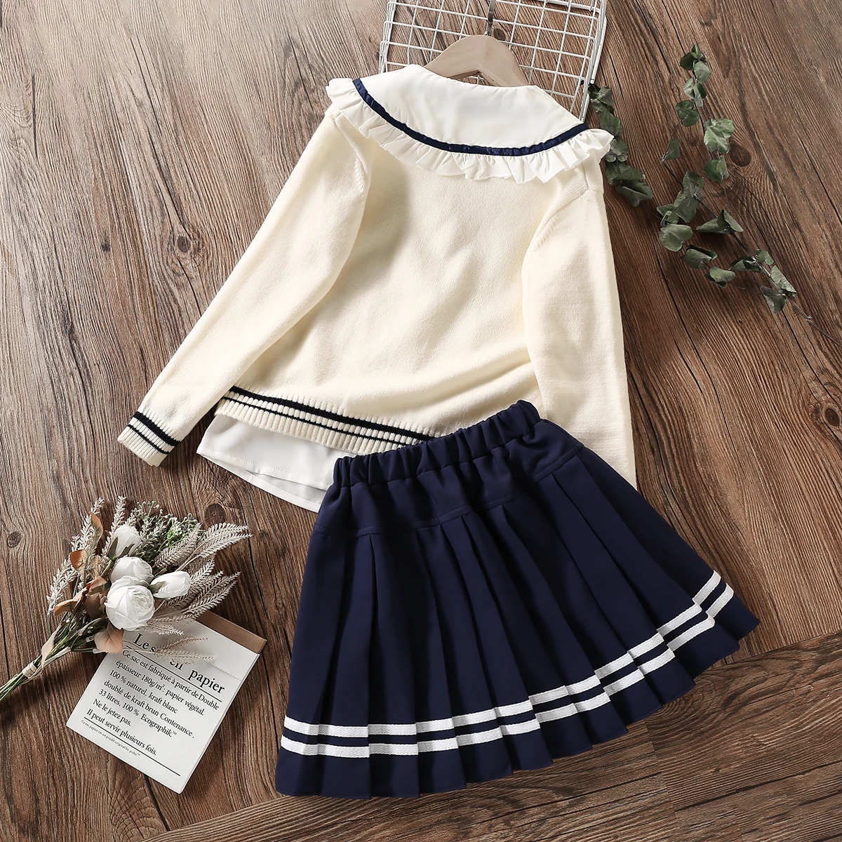 Kids Sets for Girls Preppy Suits School Uniform Clothes for Teenagers Cardigan & Shirt & Skirt 3pcs Children Costumes 6-14 Years