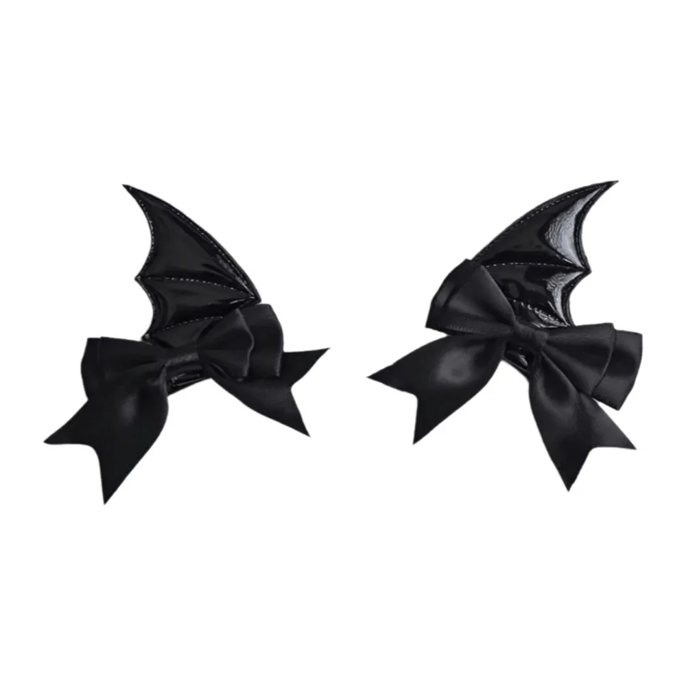 2 Pcs Cute Bow Halloween Hairpins Gothic Style Y2K Devil Horn Hair Clips Headwear Punk Bat Duckbill Clips Party Wear