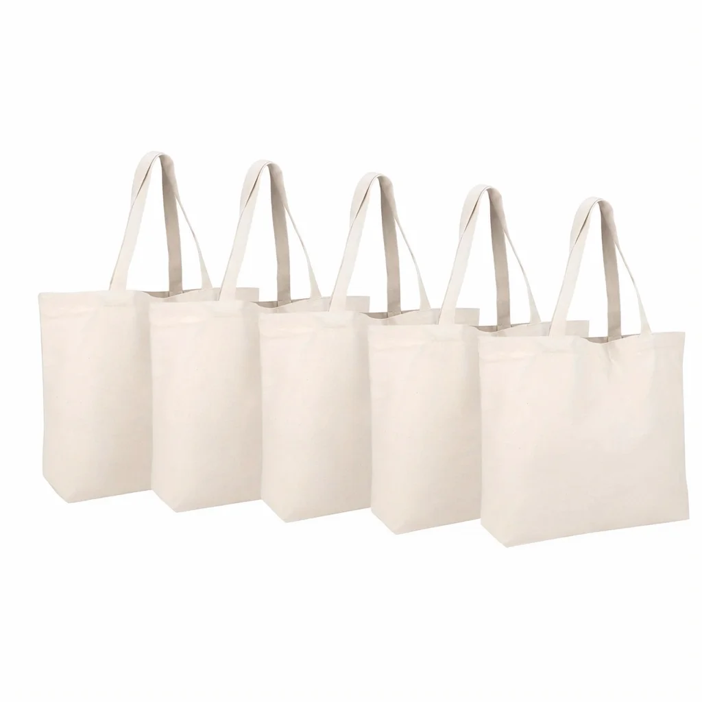 5-Pack Blank Tote Bags 34×42×10cm, Large Reusable Shopping Bags for Daily Carry, Craft Use & Bulk Storage