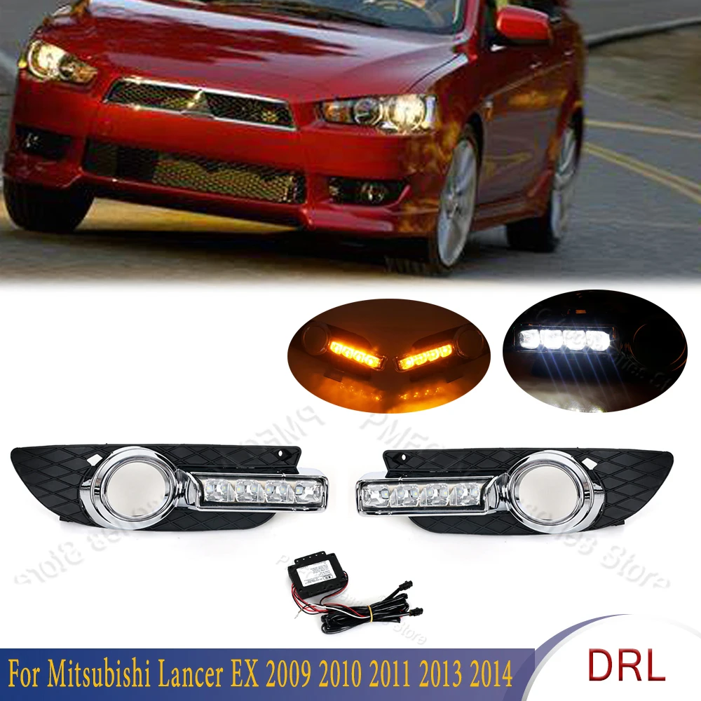 Car LED White Yellow DRL Daytime Running Lamp Fog Light Decoration For Mitsubishi Lancer EX 2009 2010 2011 2013 2014 