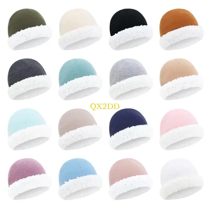 QX2D Lamb Fleece Infant Hat Warm Design Soft Breathable Hat for Newborn Headwear in Winter Season