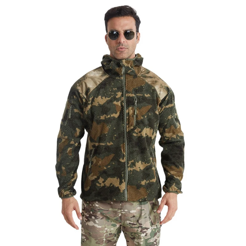 Winter Men's Polar Fleece Jackets Men Softshell Tactical Warm Sweatshirts Men Camo Climbing Windbreaker Zipper Hooded Jackets