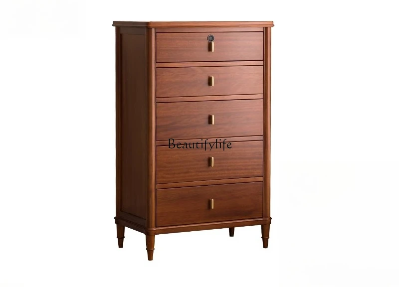

Solid wood with lock living room retro storage cabinet light luxury bedroom locker
